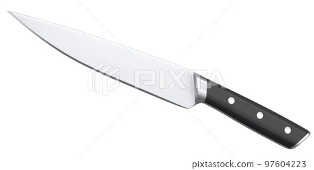 Chef's kitchen knife with a wooden handle isolated on white background. 97604223