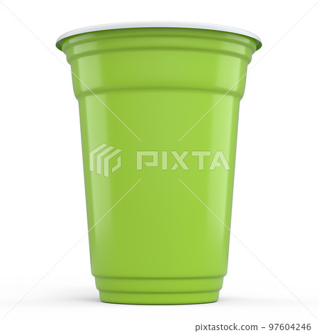 Plastic disposable party cup for juice, fresh, beer on white background. 97604246