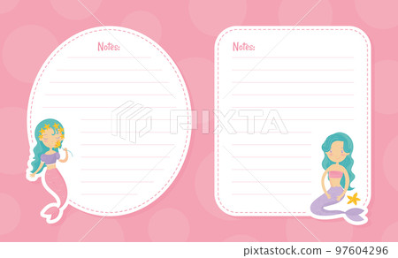 Mermaid Note Page with Cute Swimming Girl with Fish Tails Vector Template Mermaid Note Page with Cute Swimming Girl with Fish Tails Vector Template 97604296