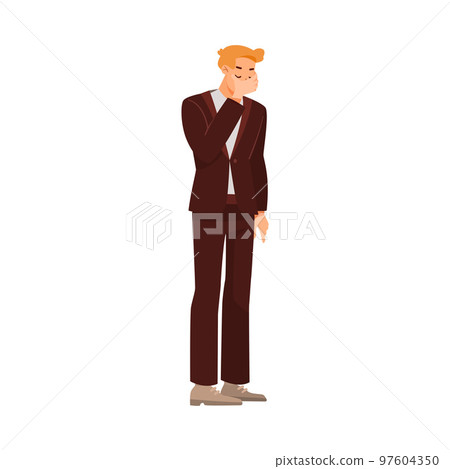Man Office Worker Standing with His Hand Covering Face Vector Illustration Man Office Worker Standing with His Hand Covering Face Vector Illustration 97604350
