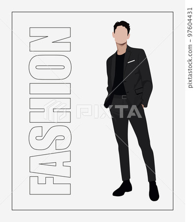 Stylish man. Stylish guy on an interesting gray background with the inscription fashion. Cartoon male characters. Men in fashion clothes. Flat style vector illustration. Stylish man. Stylish guy on an interesting gray background with the inscription fashion. Cartoon male characters. Men in fashion clothes. Flat style vector illustration. 97604431