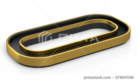 Airport luggage conveyor belt from baggage claim area on white background. Airport luggage conveyor belt from baggage claim area on white background. 97604596