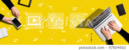 Content marketing concept with people working together Content marketing concept with people working together 97604602