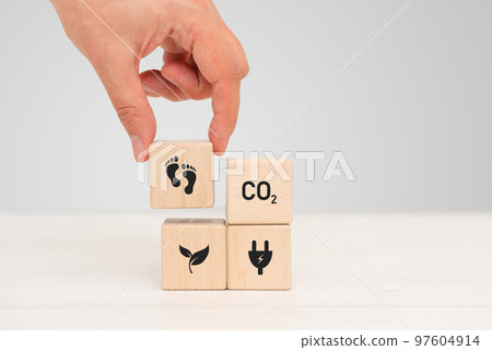 CO2, carbon footprint concept with toy blocks CO2, carbon footprint concept with toy blocks 97604914