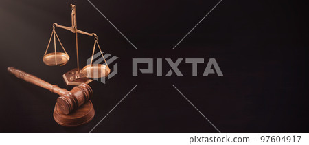 Judge's gavel and scale. Law and justice system 97604917