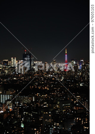 東京夜景，日本，夜景，夜，惠比壽，塔，建築，城市，道路，光，景觀，光 97605103