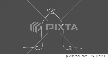 Decoration continuous line hand drawing element arch for wedding photo book, invitations. Vector stock illustration minimalism design isolated on black background. Editable stroke single line. EPS10 97607441