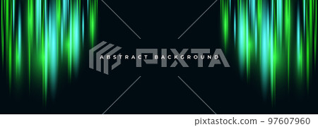 Black wide abstract background with glowing motion neon light effect. 97607960