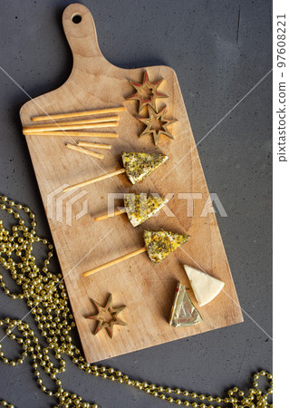 Appetizer of new year trees made of cheese , easy cooking, Appetizer of new year trees made of cheese , easy cooking, 97608221