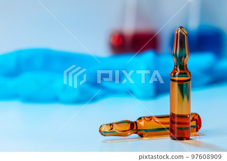 Plain ampule vials for injections close up Plain ampule vials for injections close up 97608909