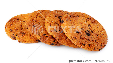 Pile of chocolate chip cookies isolated on white background Pile of chocolate chip cookies isolated on white background 97608969