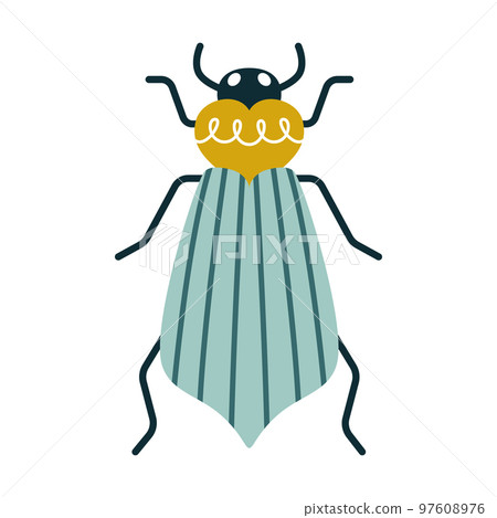 Cartoon stag bug with horns with decor on the back in art deco style. Cartoon stag bug with horns with decor on the back in art deco style. 97608976