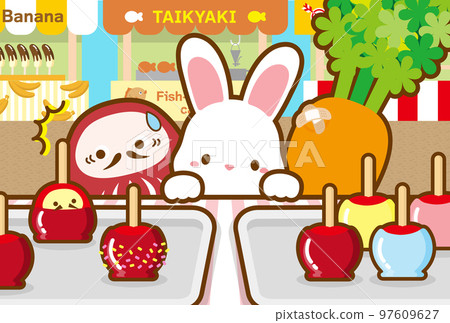Everyone's apple candy _ Hatsumode festival _ New Year's card material _ background stall 97609627