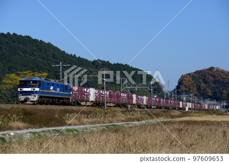 EF210-308 container freight train running on the Tokaido Main Line EF210-308 container freight train running on the Tokaido Main Line 97609653