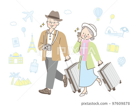 一對中年夫婦一起旅行的插圖素材 一對中年夫婦一起旅行的插圖素材 97609878