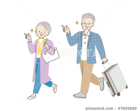 一對中年夫婦一起旅行的插圖素材 97609880