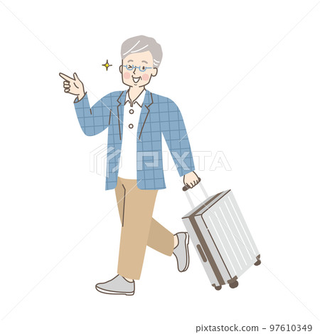 Illustration of a senior man traveling with a carry case Illustration of a senior man traveling with a carry case 97610349