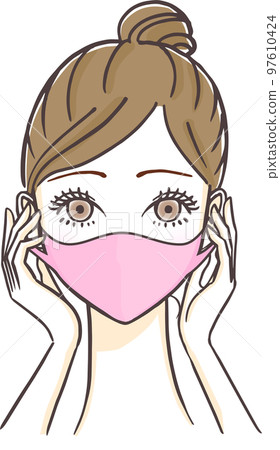Illustration of a young woman wearing a mask 97610424