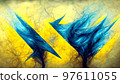 Abstract bright motion composition. Modern futuristic. Blue and yellow color.  97611055