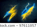Electric lightning bolt. Energy effect. Bright light flare and sparks. 97611057