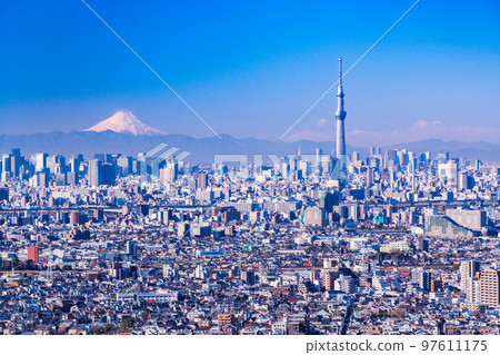 （東京）東京城市景觀富士山在背景中 97611175