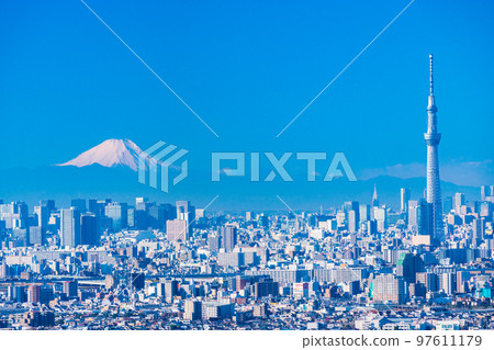 （東京）東京城市景觀富士山在背景中 97611179