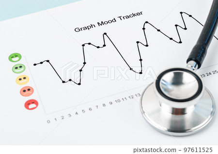 The Graph mood tracker report with stethoscope medical. 97611525