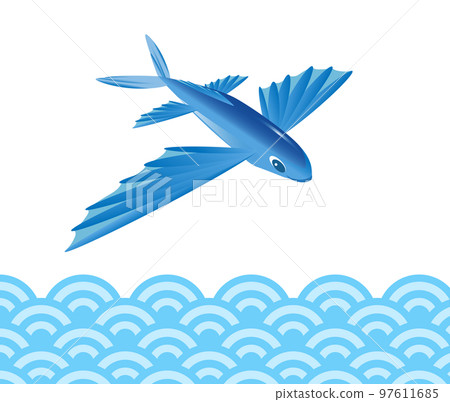 Illustration of a flying fish flying over the sea 97611685
