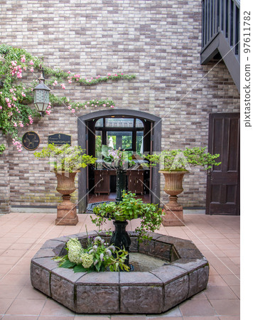 盛開在輕井澤美麗花園中的玫瑰 97611782