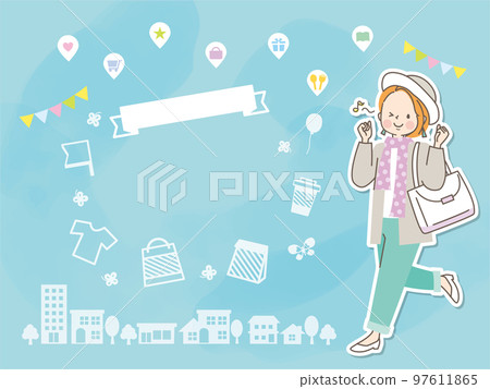 Vector illustration set of a young woman going out and the cityscape 97611865