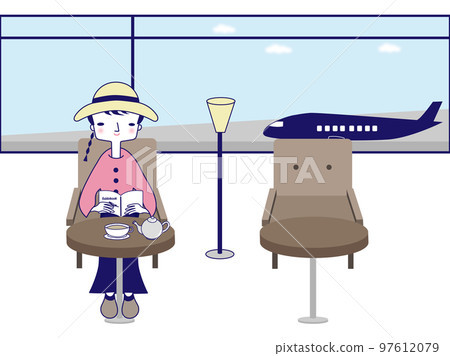 Travelers waiting for departure in airport lounge Travelers waiting for departure in airport lounge 97612079