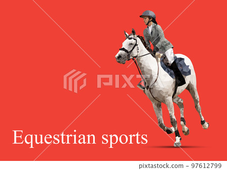Graphics design drawing polygon style horse racing woman for the race with orange background copy space for text vector illustration 97612799