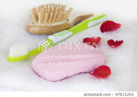 toothbrush health care for oral cavity with herbal soap on terry cloth toothbrush health care for oral cavity with herbal soap on terry cloth 97613263