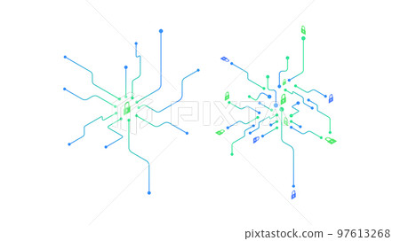 Centralized and Decentralized digital block chain concept background 97613268