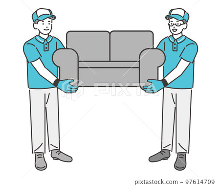 搬運沙發的搬運工矢量圖素材/搬運工/商販/硬紙板 97614709