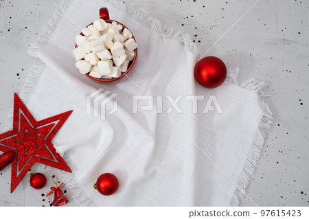 Christmas holiday greeting card red mug with marshmallows Christmas holiday greeting card red mug with marshmallows 97615423