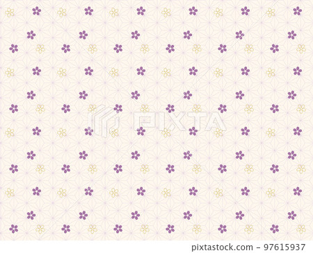 Hemp leaf pattern and cherry blossom Japanese pattern seamless pattern purple 97615937