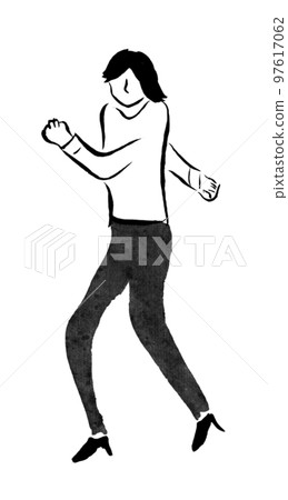 跑步女上班族（水墨手繪插畫） 97617062