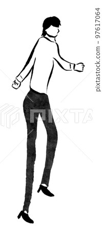 跑步女上班族(水墨手繪插畫) 跑步女上班族(水墨手繪插畫) 97617064