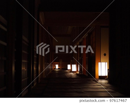 Japanese mansion at night with foot lights Japanese mansion at night with foot lights 97617467