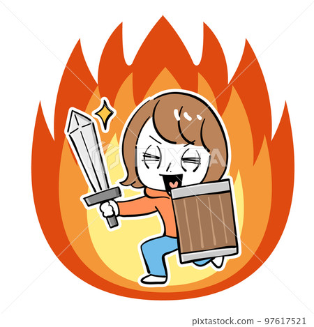 Woman sword smile flame 97617521