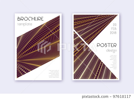 Triangle cover design template set. Gold abstract lines on maroon background. Great cover design. Terrific catalog, poster, book template etc. Triangle cover design template set. Gold abstract lines on maroon background. Great cover design. Terrific catalog, poster, book template etc. 97618117
