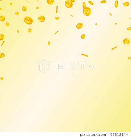 Thai baht coins falling. Gold scattered THB coins. Thailand money. Great business success concept. Square vector illustration. 97618144