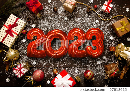 Happy New Year Background. Start to 2023. 3D illustration Happy New Year Background. Start to 2023. 3D illustration 97618613