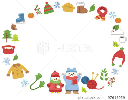 Illustration frame material of winter material and white bear penguin 97618959