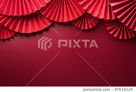 Traditional Chinese new year background concept made from red paper fan. Traditional Chinese new year background concept made from red paper fan. 97619224