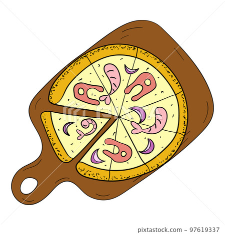 seafood pizza on a blackboard vector illustration seafood pizza on a blackboard vector illustration 97619337
