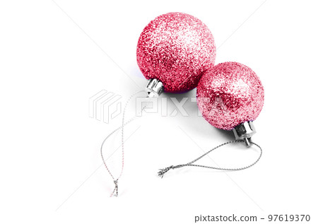 Color of year 2023. Viva Magenta.Christmas toys isolated on white background Color of year 2023. Viva Magenta.Christmas toys isolated on white background 97619370