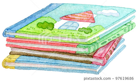 Watercolor illustration of stacked picture books Watercolor illustration of stacked picture books 97619686