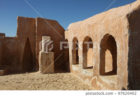 Abandoned decorations for shooting Star Wars movie in Sahara desert, Tunisia Abandoned decorations for shooting Star Wars movie in Sahara desert, Tunisia 97620402